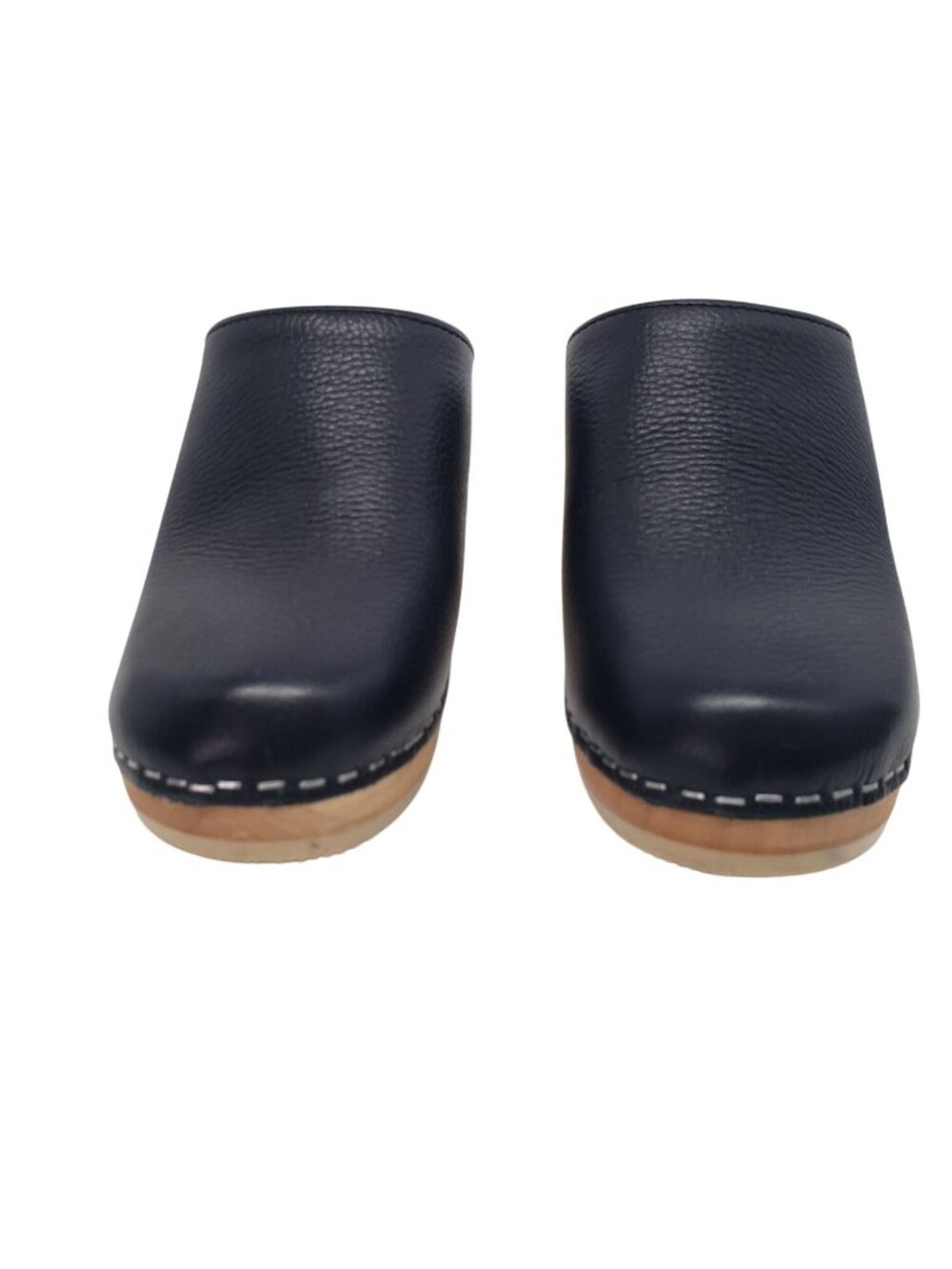 Maguba Swedish Black Leather Wood Wedge Clogs Womens 37 Slip On Fall Cute - Picture 4 of 8